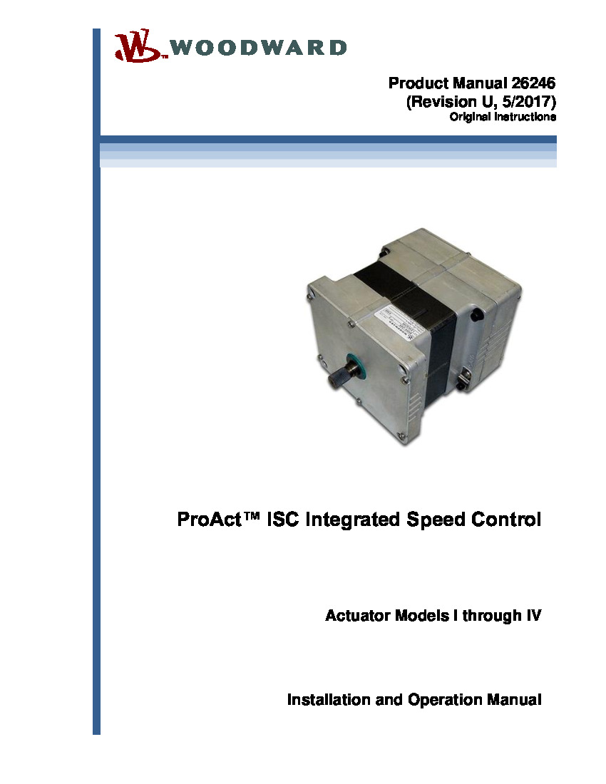 First Page Image of 8235-337 ProAct ISC Integrated Speed Control Actuator Models I through IV 26246.pdf